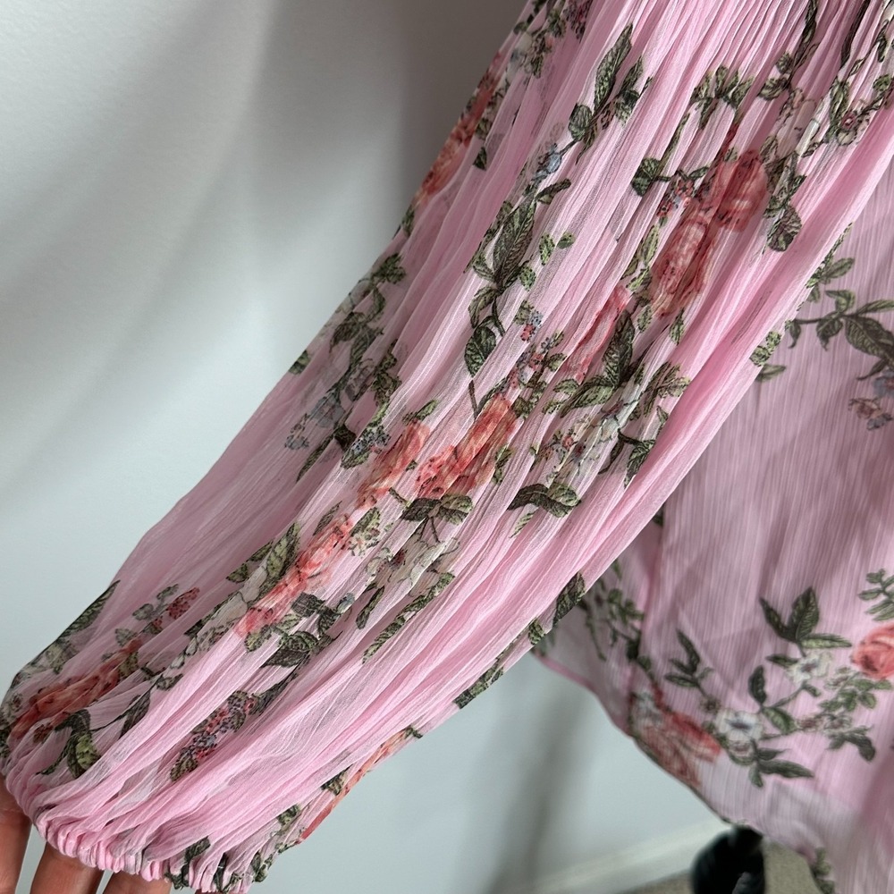 Lauren Conrad Flowy Popover Blouse Pink Floral‎ Easter Spring Large - Picture 6 of 14